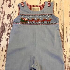 Lil Cactus Country Christmas Romper One Piece Boy’s 6-12 Months Santa & Sleigh